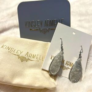 Kinsley Armelle Silver Quartz Drop Earring in White, Druzy Collection